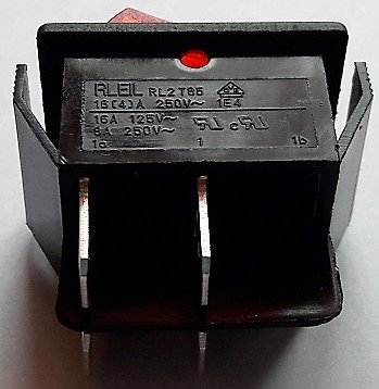 Переключатель 31*25мм 8А 250V 1-0 4pin красный RLEIL RL2 T85 неон