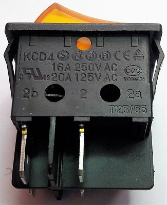 Переключатель 31*25мм 16А 250V 1-0 4pin жёлтый KCD4-JK/N неон t=125