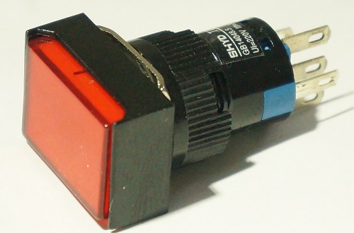 Кнопка EB2A 3A 220V прямоугольная с фикс с подсвет к/з